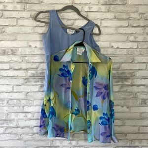 Vintage Tess 100% Silk 80’s Two Piece Button Up Blouse & Tank Top